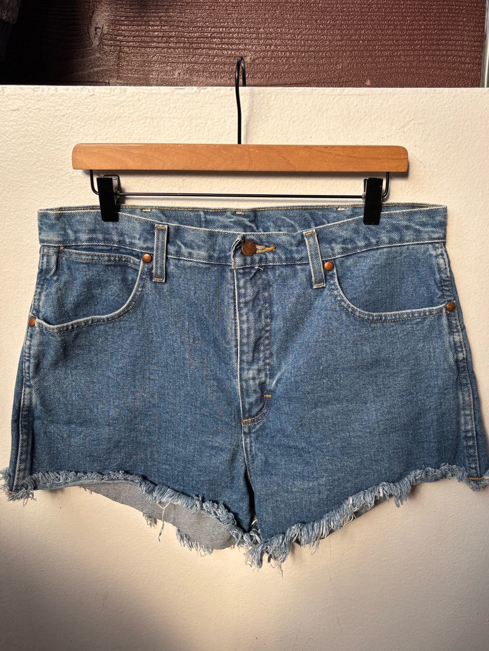 Wrangler Denim Frayed Hem High-Rise Women’s Shorts - Blue